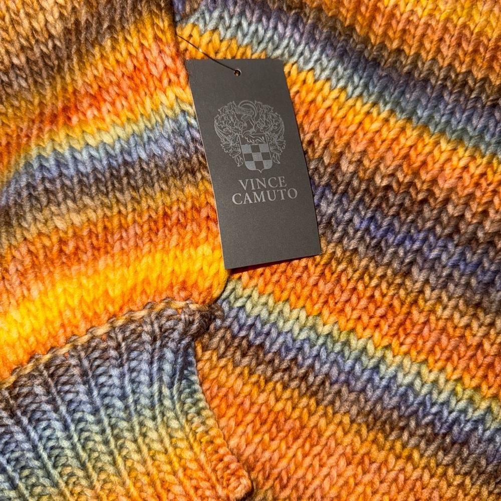 NWT Vince Camuto Brown and Orange citrus Striped V-Neck Sweater size M - Picture 4 of 5